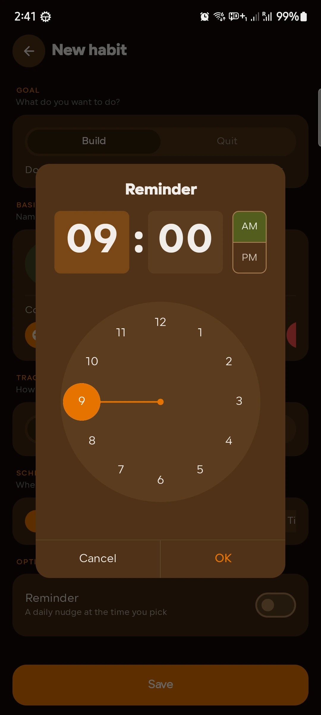 Habit schedule options